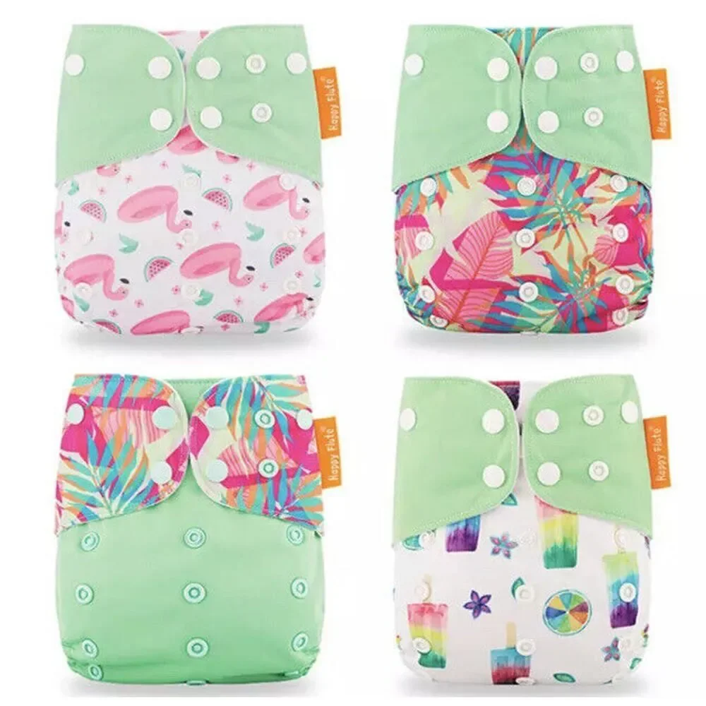 Lot Set Of 4 HAPPY FLUTE Reusable Washable Cloth Cover w/ Bamboo Charcoal Liners